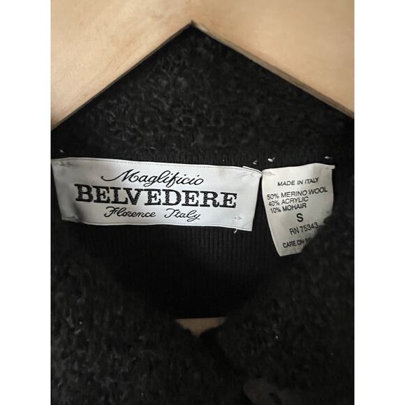 Maglificio Belvedere Black Merino Wool Mohair Blend One Button Cardigan Small - Picture 4 of 5